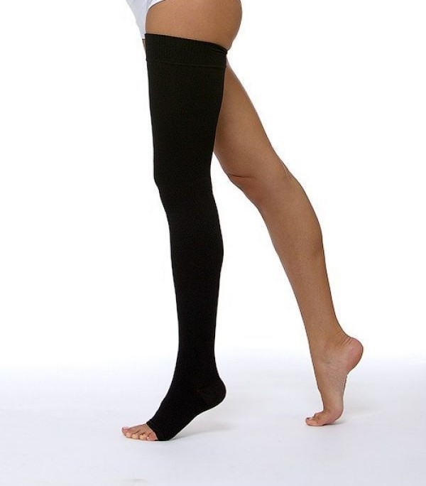 Чулок компрессионный до бедра с открытым мыском, 2 класс компрессии, р. 5, 1 шт, черного цвета фото
