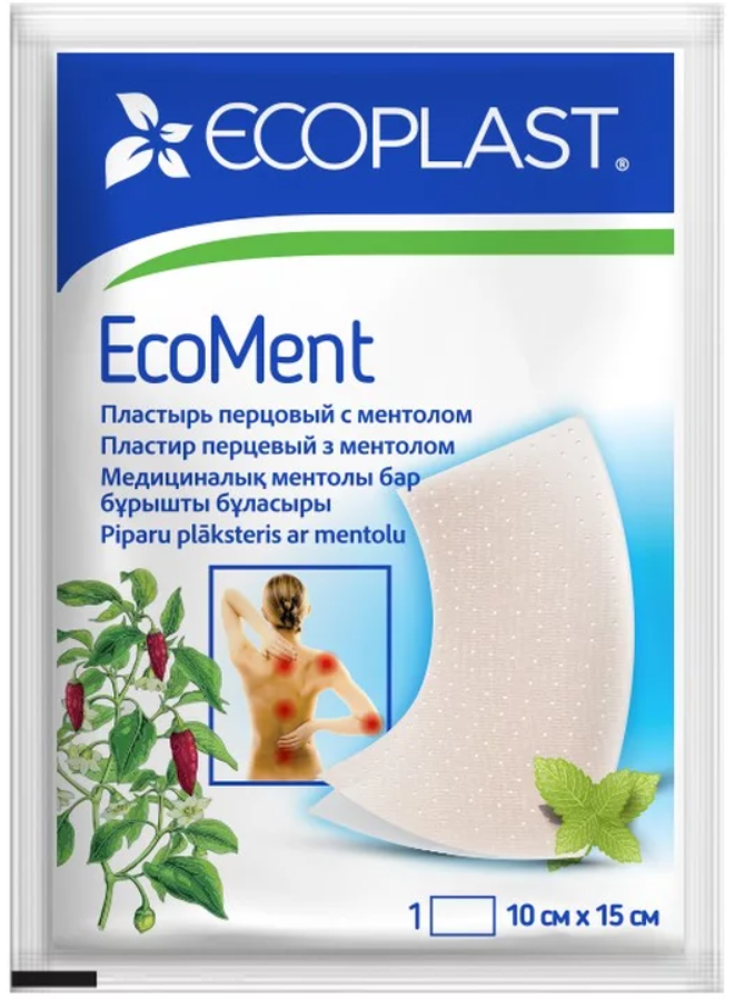 Ecoplast EcoMent Пластырь перцовый с ментолом, 10 см х 15 см, пластырь медицинский, 1 шт. фото