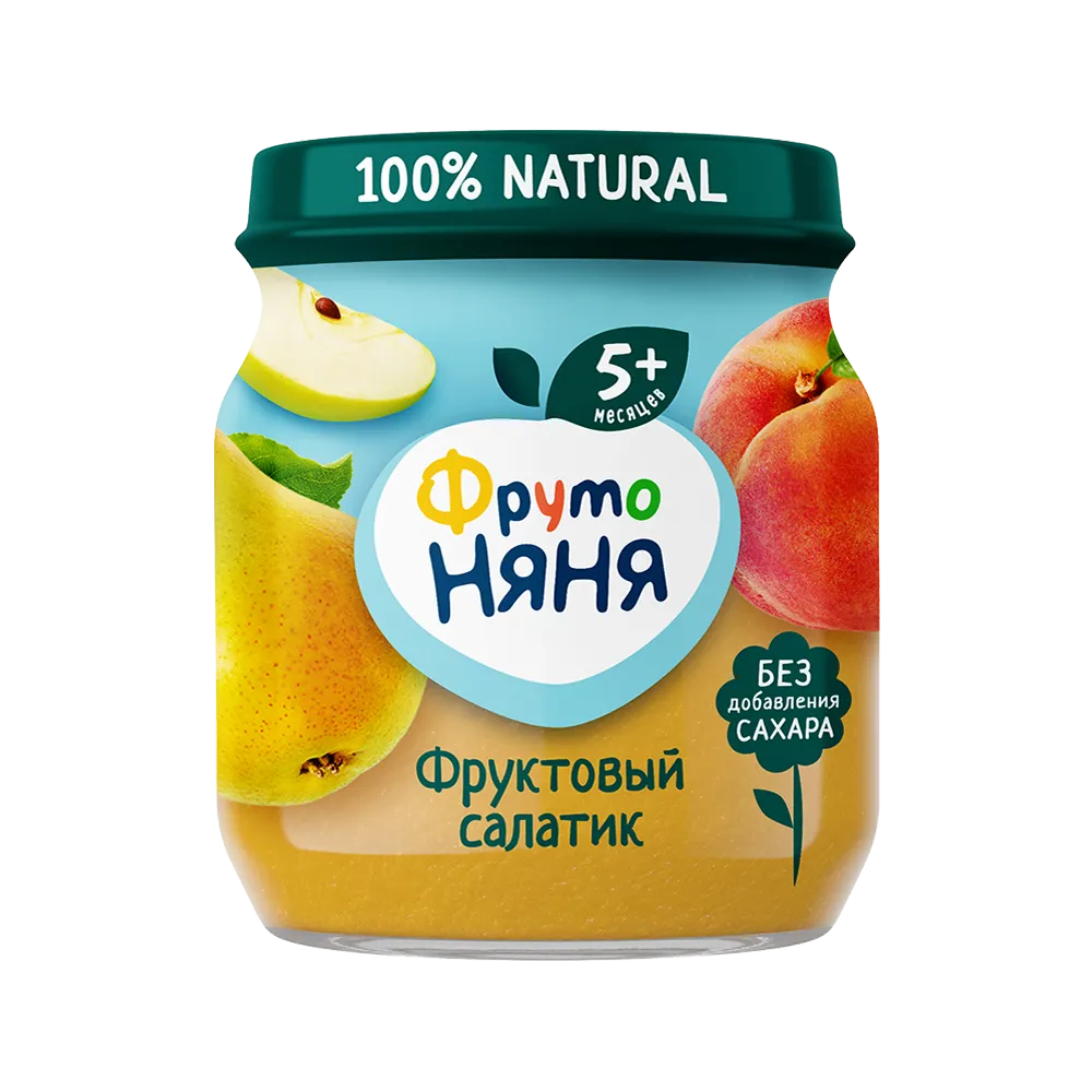 Фрутоняня детское пюре, пюре, 100 г, 1 шт, фруктовый салатик, без сахара фото