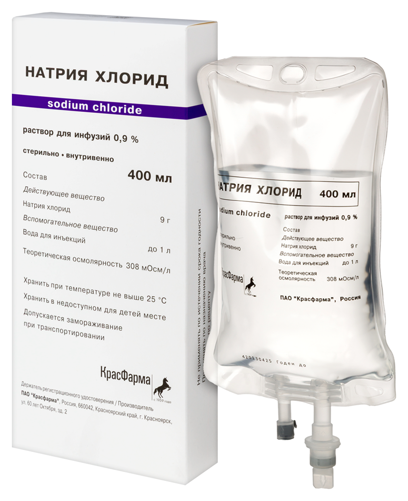 Натрия хлорид, 0.9%, раствор для инфузий, 400 мл, 1 шт, контейнер фото