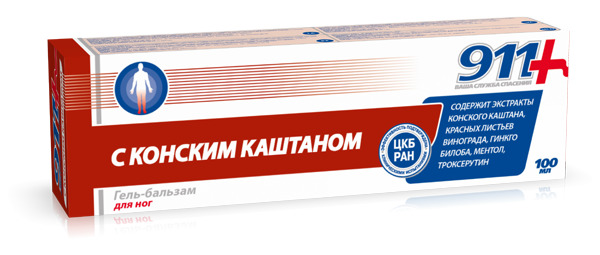 911 Ваша служба спасения с Конским Каштаном, гель-бальзам, 100 мл, 1 шт. фото