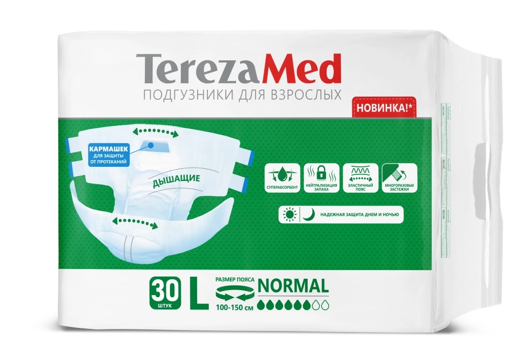 TerezaMed Normal Подгузники для взрослых, размер L, 30 шт, 100-150 см фото