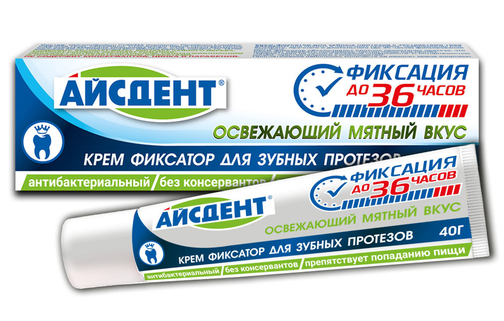 Айсдент крем-фиксатор для зубных протезов, крем, 40 г, 1 шт, мятный вкус фото