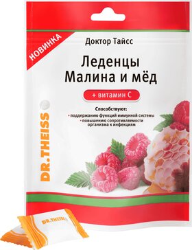 Доктор Тайсс Леденцы с витамином С, леденцы, 52 г, 1 шт, мёд + малина фото