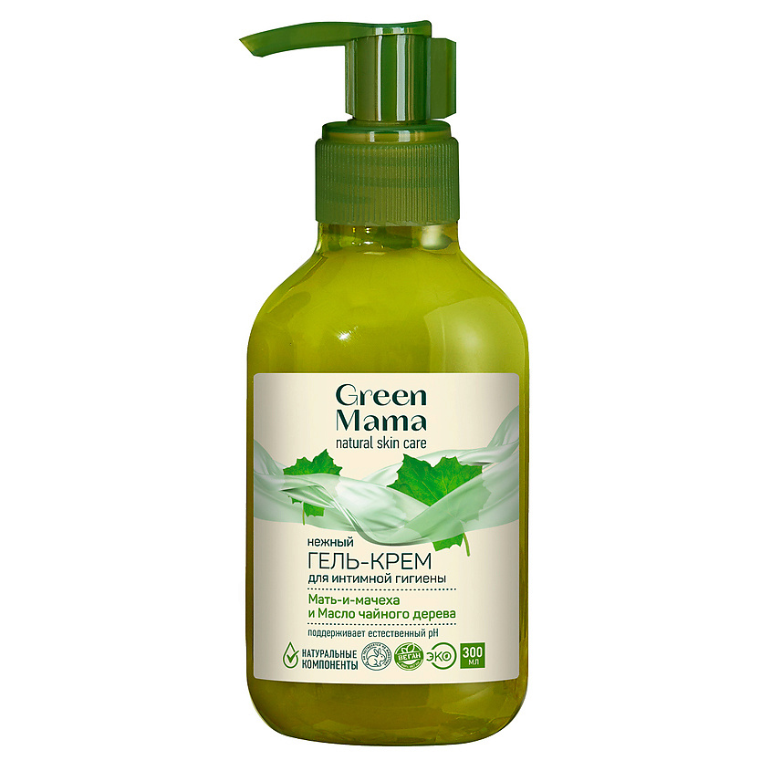 Green Mama крем-гель для интимной гигиены нежный, гель, 300 мл, 1 шт, мать-и-мачеха и масло чайного дерева фото