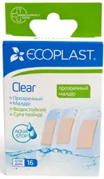 Ecoplast Clear набор, лейкопластырь бактерицидный, 16 шт, прозрачный, полимерная основа фото