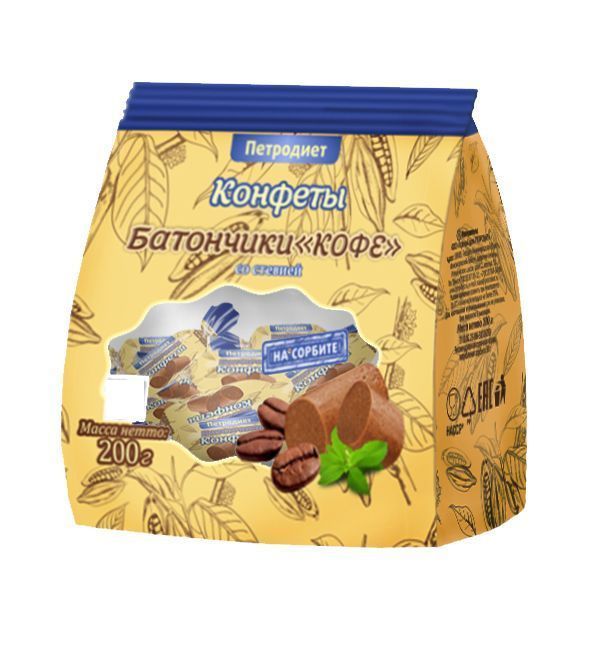 Конфеты-батончик со стевией на сорбите, 200 г, 1 шт, кофе фото