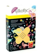 Silkofix Dino Пластырь бактерицидный на полимерной основе с хлоргексидином биглюконатом, 2.5 см х 7.2 см, лейкопластырь, 10 шт, телесный фото