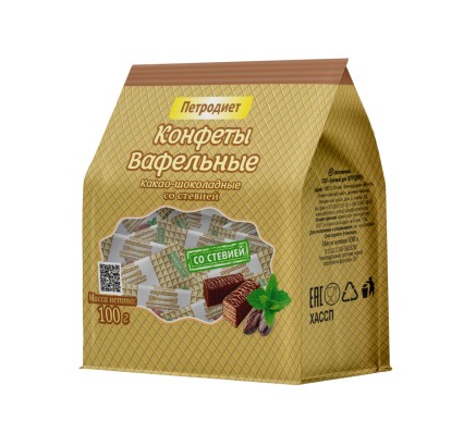 Конфеты вафельные какао-шоколадные со стевией на фруктозе, 100 г, 1 шт. фото