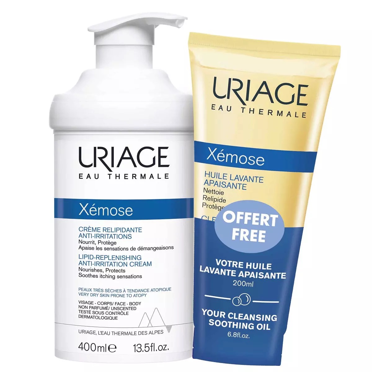 Uriage Xemose крем липидовостанавливающий 400 мл + очищающее масло 200 мл, набор, 1 шт. фото