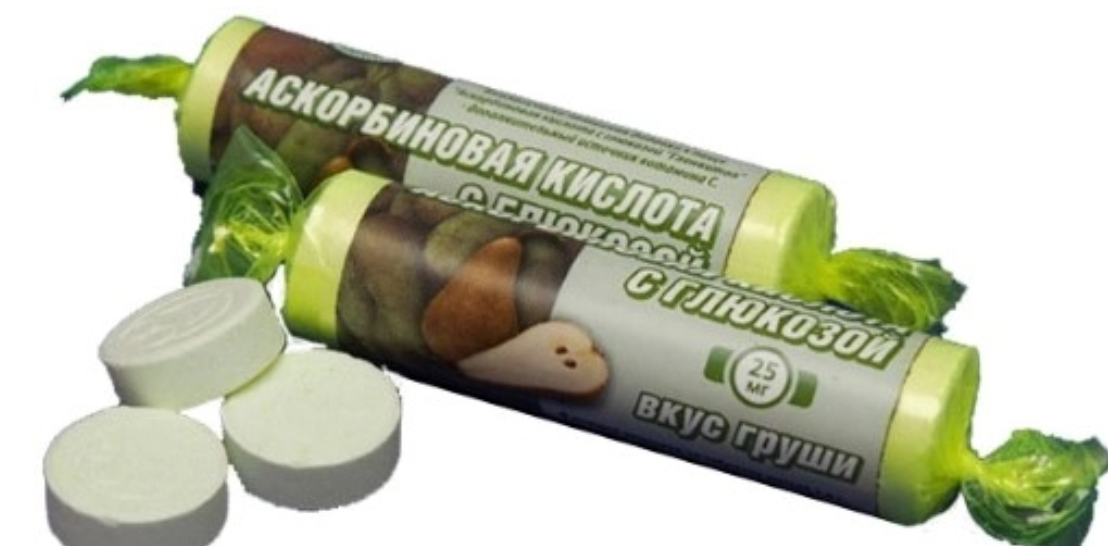 Гленвитол Аскорбиновая кислота с глюкозой, 25 мг, таблетки жевательные, 3г, 10 шт, груша фото