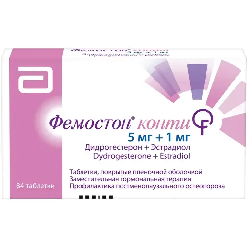 Фемостон конти, 5 мг + 1 мг, таблетки, покрытые пленочной оболочкой, 84 шт. фото