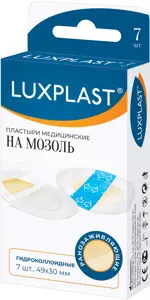 Luxplast Лейкопластырь гидроколлоидный, 49 мм х 30 мм, пластырь медицинский, 7 шт, на мозоль фото