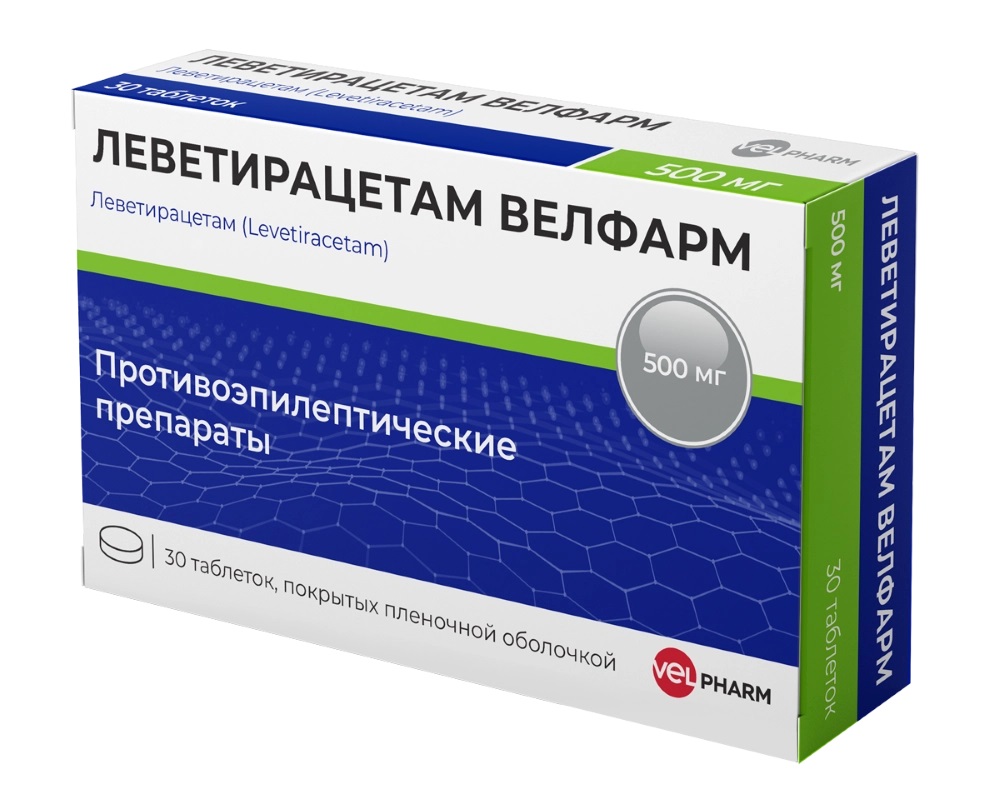 Леветирацетам Велфарм, 500 мг, таблетки, покрытые пленочной оболочкой, 30 шт. фото