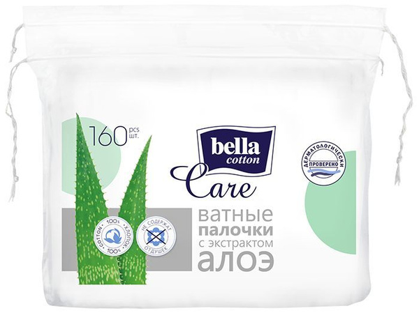 Bella Cotton Ватные палочки, ватные палочки в пакете, 160 шт, алоэ вера фото
