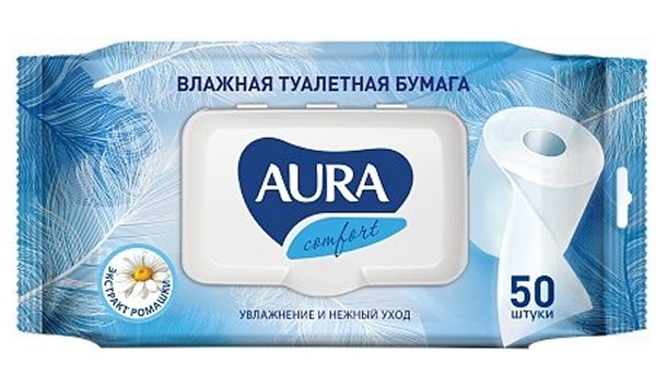 Aura Ultra Comfort Бумага туалетная влажная, 50 шт, с крышкой фото