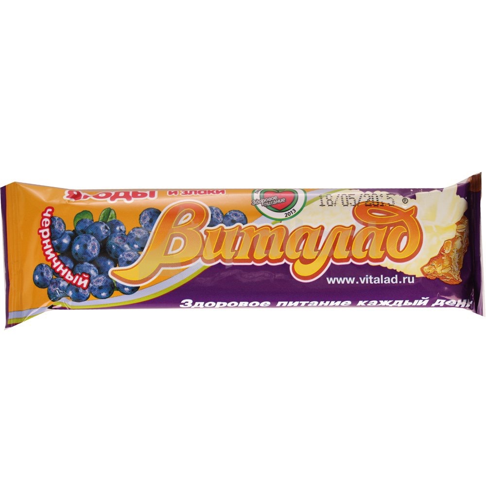 Виталад батончик-мюсли на фруктозе, батончик, 40 г, 1 шт, черника фото