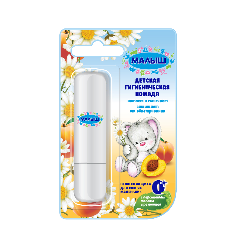 Малыш Детская гигиеническая помада, 4 г, 1 шт, ромашка + персиковое масло фото