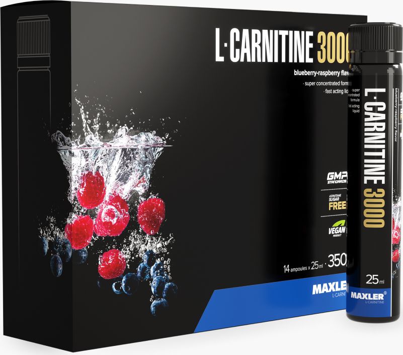 Maxler Л-Карнитин 3000, жидкость для приема внутрь, 25 мл, 14 шт, малина + черника фото