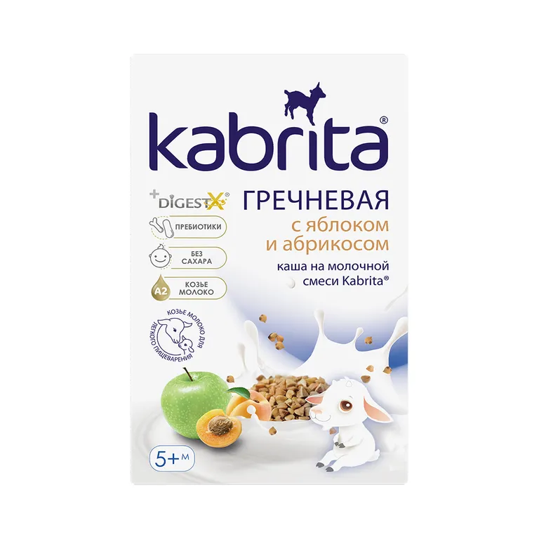Kabrita каша гречневая на козьем молоке, 5+ мес, каша, 180 г, 1 шт, яблоко + абрикос фото