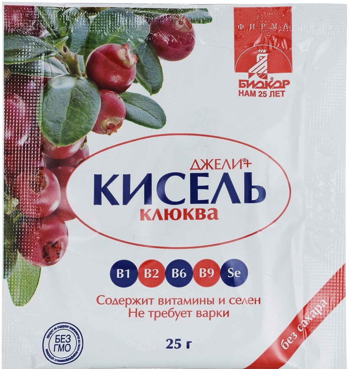 Джели плюс Кисель без сахара, кисель, 25 г, 1 шт, клюквенный фото
