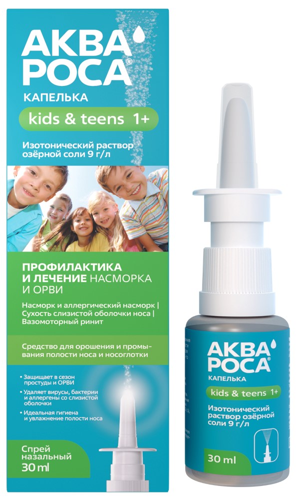 АкваРоса Капелька, 0.9%, спрей назальный, 30 мл, 1 шт. фото