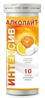 Алколайт интенсив комплекс с селеном и дигидрокверцетином, таблетки шипучие, 10 шт, апельсин и лимон фото