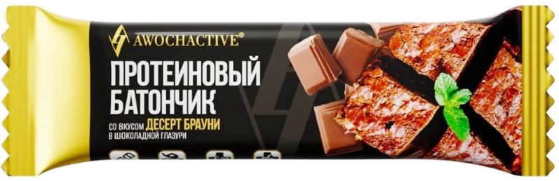 Awochactive батончик протеиновый, батончик, 40,0 г, 1 шт, шоколадный брауни фото