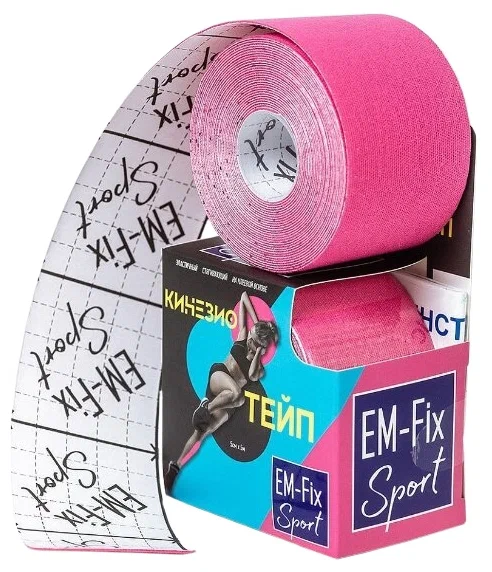 Kinexib EM-Fix Sport Бинт кинезио-тейп с усиленной фиксацией, 5 см х 5 м, 1 шт, розовый фото