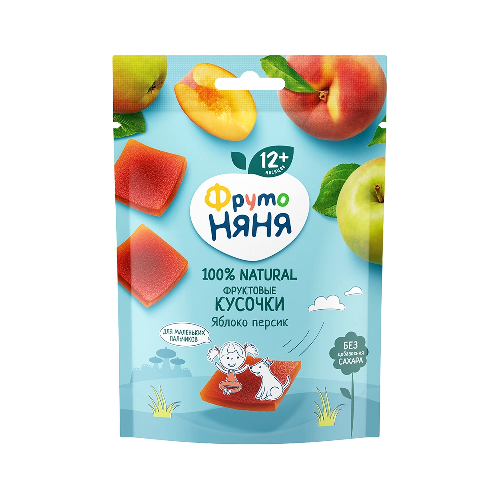 Фрутоняня Фруктовые кусочки без сахара, 53 г, 1 шт, яблоко персик фото