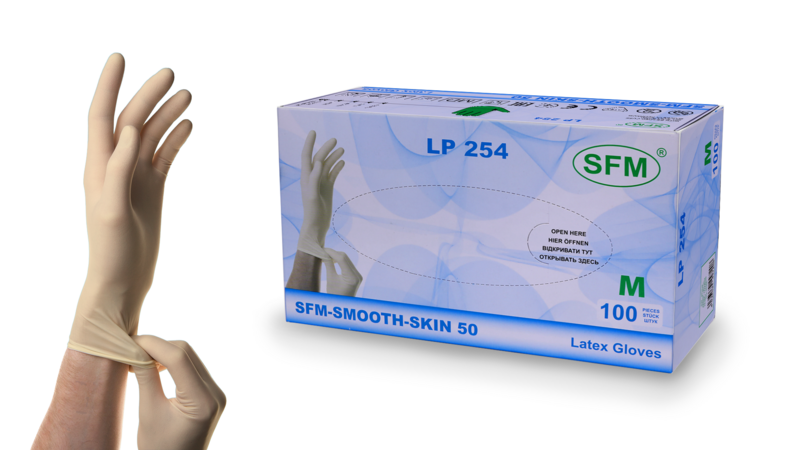 SFM Перчатки смотровые латексные опудренные нестерильные, Medium M (7-8), пара, 50 шт. фото