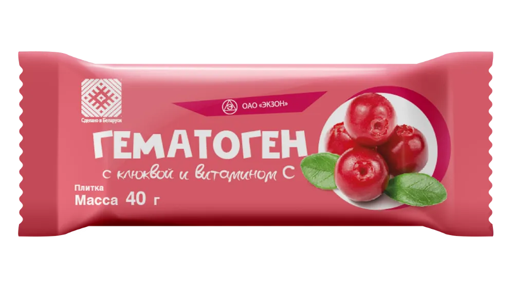 Гематоген, плитка, 40 г, 1 шт, клюква фото