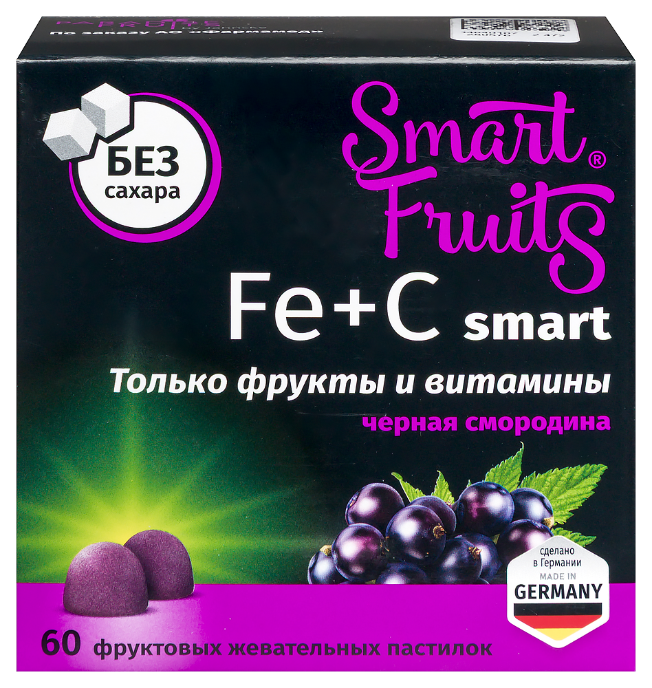 Smart Fruits Fe + C smart, пастилки жевательные, 60 шт, черная смородина фото