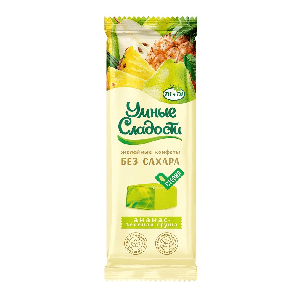 Умные сладости конфеты желейные на стевии, 90 г, 1 шт, ананас + зеленая груша фото