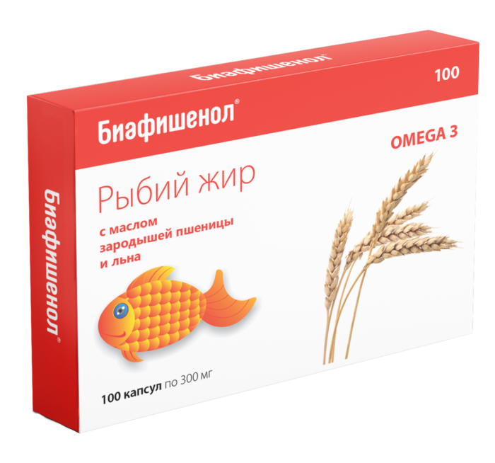Биафишенол рыбий жир с маслом зародышей пшеницы и льна, 300 мг, капсулы, 100 шт. фото