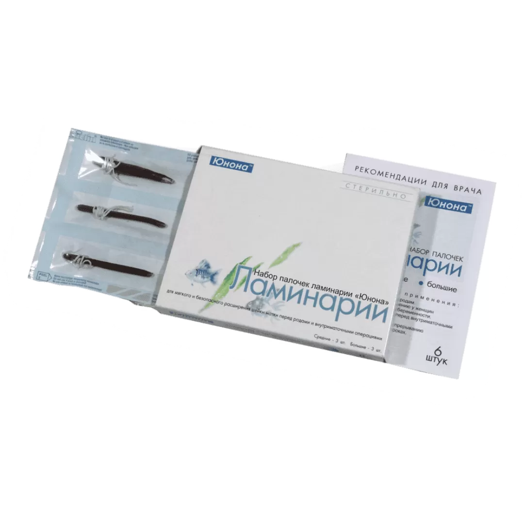 Юнона Набор стерильных палочек ламинарии, 6 шт, средние - 3 шт, большие - 3 шт фото