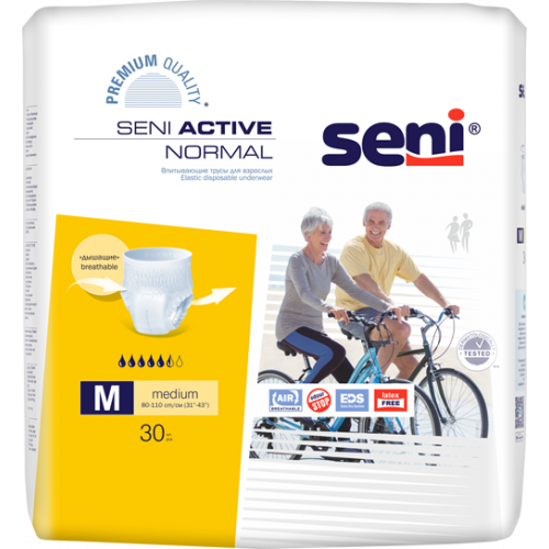 Seni Active Normal трусы впитывающие для взрослых, Medium M (2), 30 шт, 80-110 см фото