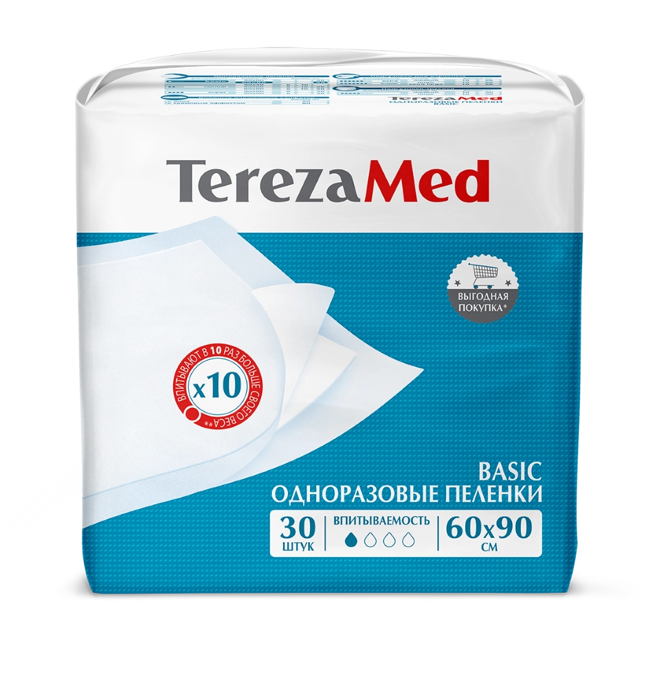 TerezaMed Basic Пеленки одноразовые впитывающие, 60 см х 90 см, 30 шт. фото