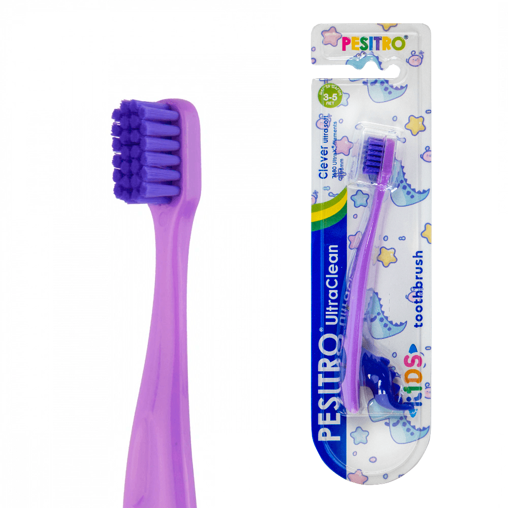 Pesitro UltraClean Clever 7680 Зубная щетка для детей, щетка зубная, 1 шт, цвет в ассортименте, ультрамягкая фото