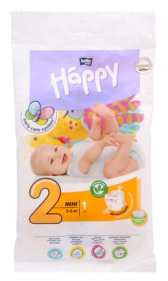 Bella Baby Happy Mini Подгузники детские, р. 2, 1 шт, 3-6кг фото