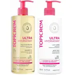 Topicrem Ultra Hydrant молочко для тела 500 мл + масло для душа 500 мл, набор, 1 шт. фото 