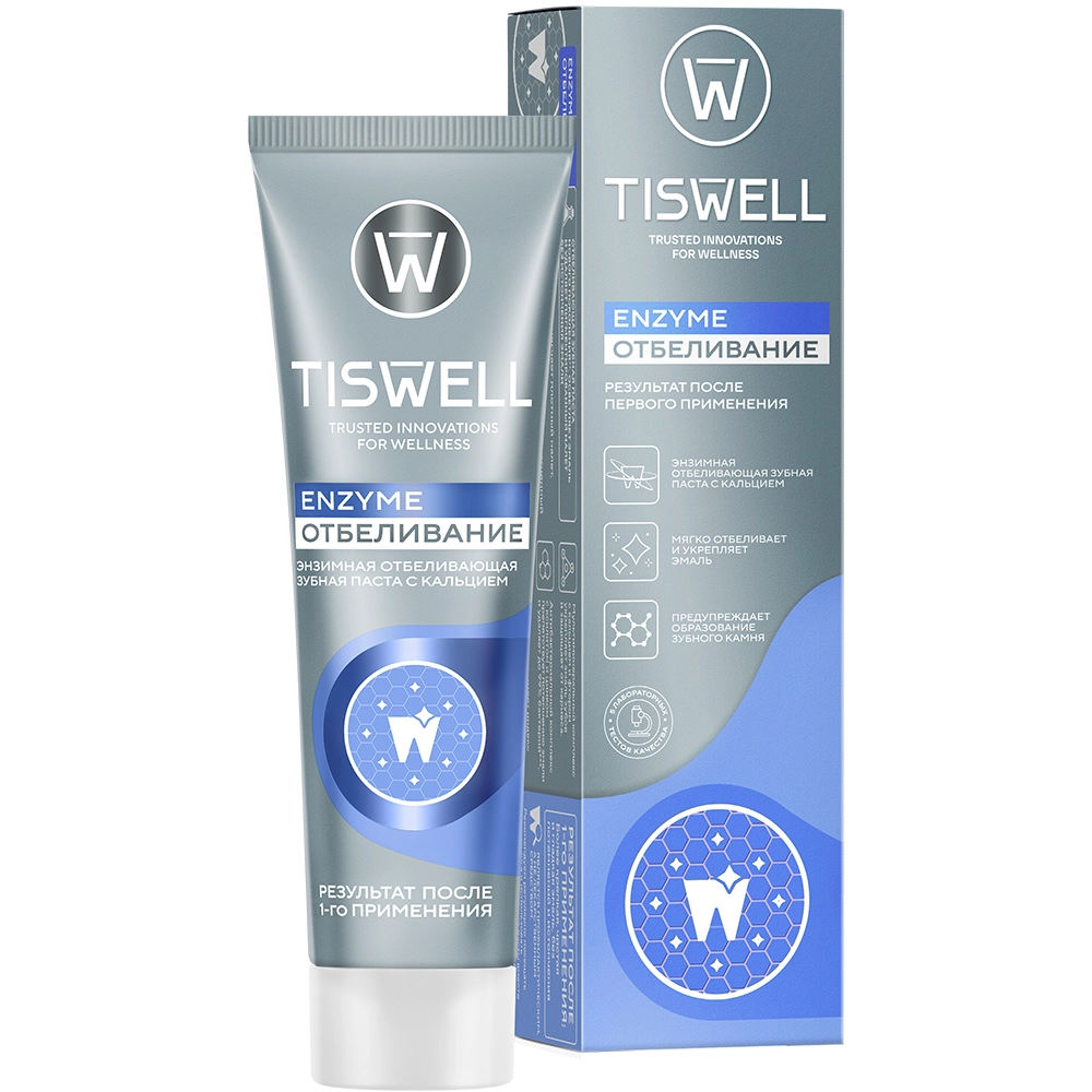Tiswell enzyme отбеливание Зубная паста энзимная отбеливающая с кальцием, зубная паста, 110 г, 1 шт. фото