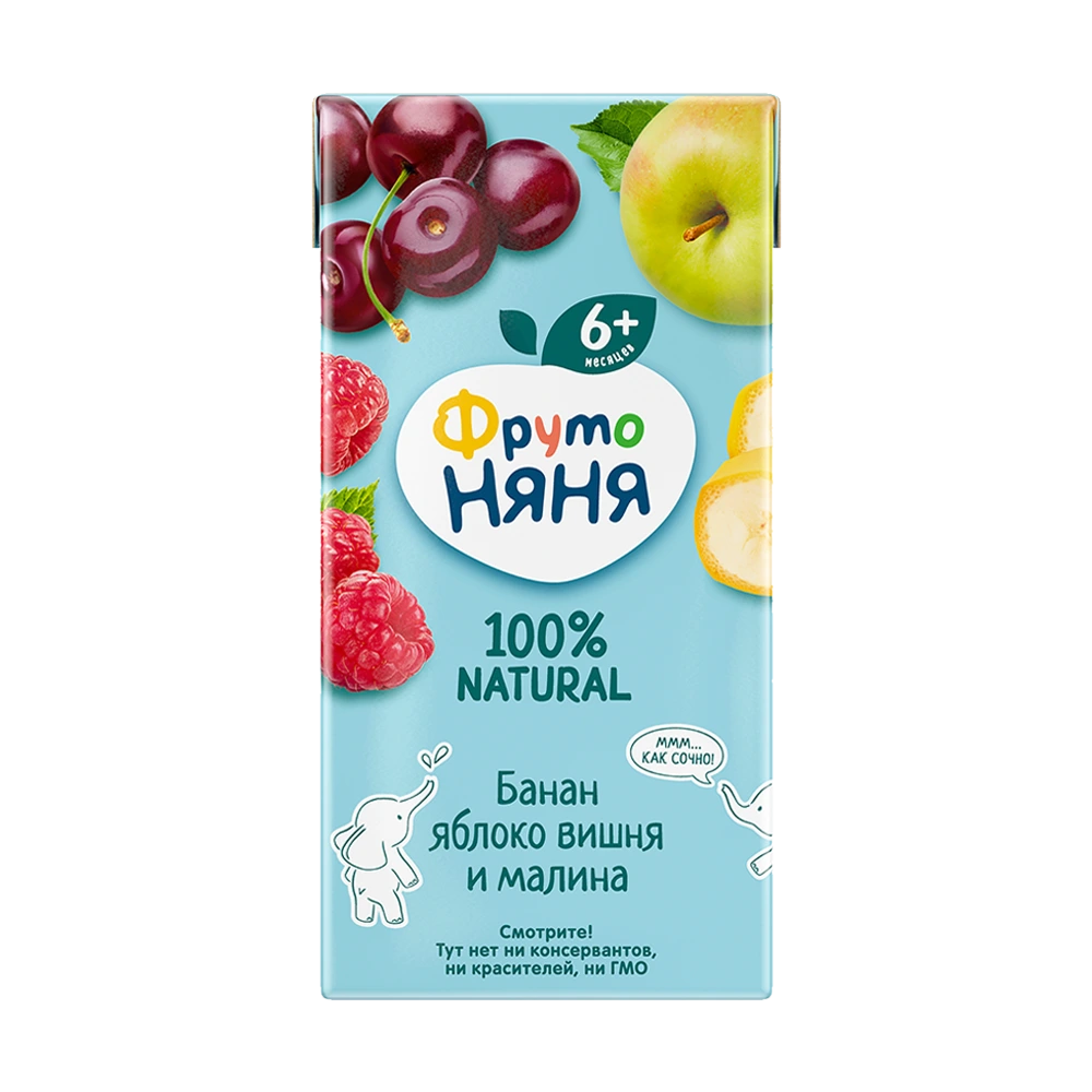 Фрутоняня Нектар, сок, 200 мл, 1 шт, банан + яблоко + вишня + малина фото