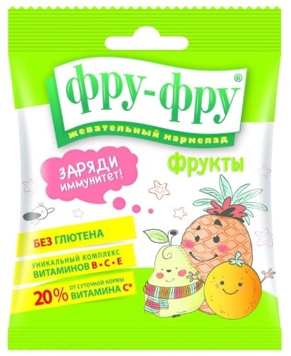 Фру-Фру Мармелад Фрукты, мармелад жевательный, 50 г, 1 шт, с фруктовым соком фото