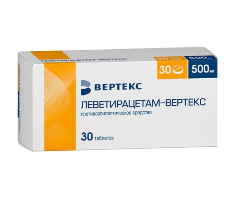 Леветирацетам-Вертекс, 500 мг, таблетки, покрытые пленочной оболочкой, 30 шт. фото