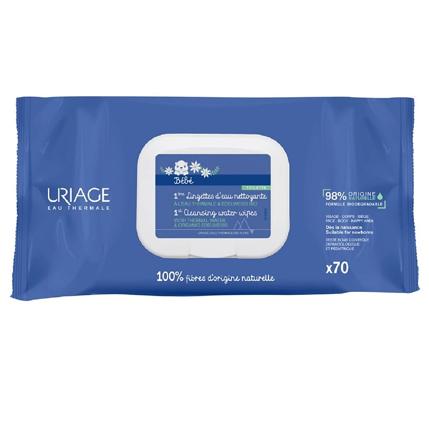 Uriage Bebe Салфетки первые очищающие, салфетки очищающие, 70 шт. фото