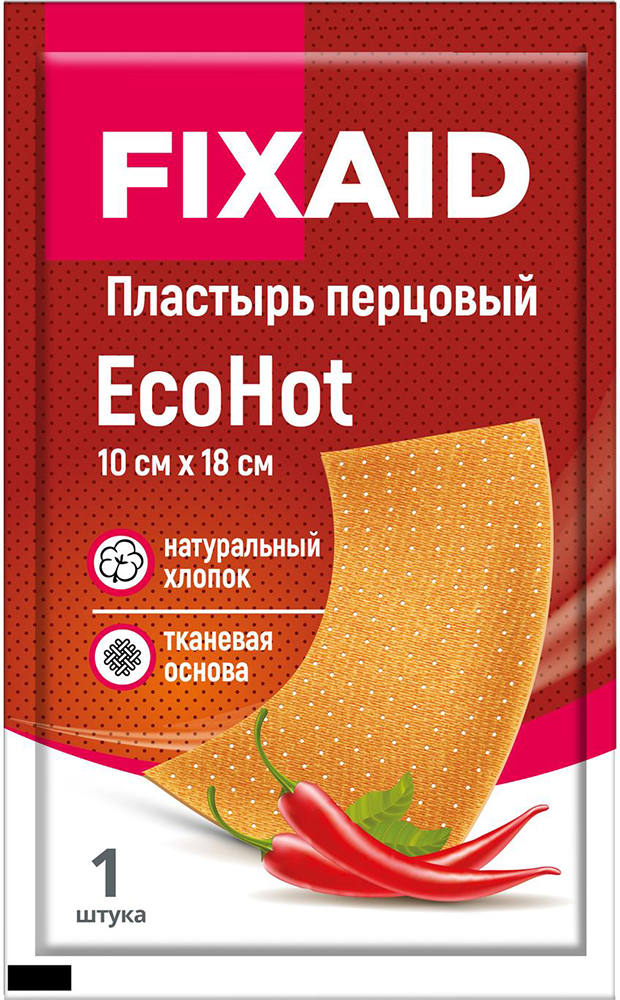 Fixaid Ecohot Пластырь перцовый, 10 см х 18 см, пластырь, 1 шт, перфорированный фото