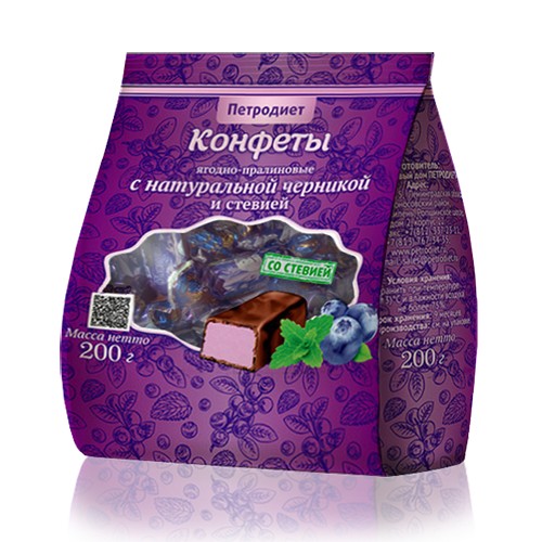 Конфеты ягодно-пралиновые с натуральной черникой и стевией на фруктозе, 200 г, 1 шт. фото