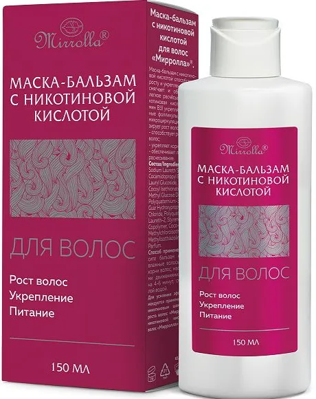 Mirrolla Маска-бальзам с никотиновой кислотой для волос, маска для волос, 150 мл, 1 шт. фото