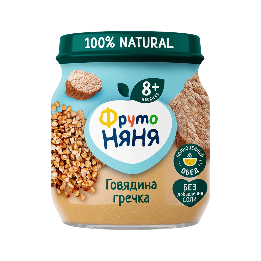 Фрутоняня детское пюре, пюре, 100г, 1 шт, говядина + гречка + морковь фото